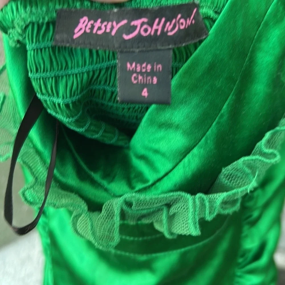 Betsey Johnson Vintage Green Ruched Halter Mini Dress Wedding Guest Formal Sz 4 - Picture 3 of 10